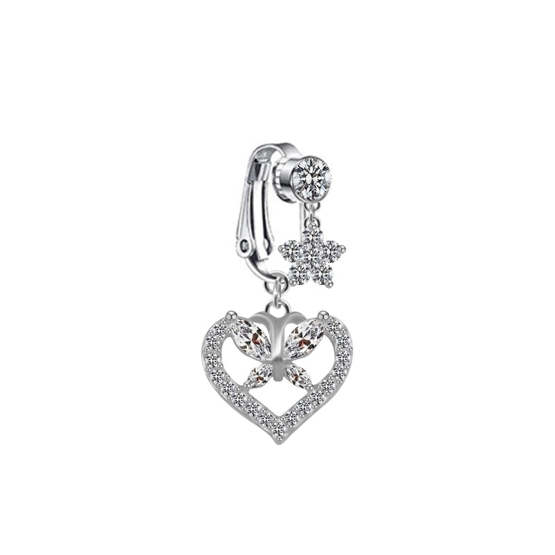Cute Wedding Bridal Star Heart Shape Stainless Steel Alloy Copper Plating Inlay Artificial Crystal Agate Zircon 14k Gold Plated Silver Plated Belly Ring