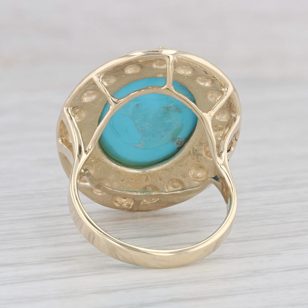 Lab Created Turquoise Cabochon Large Cocktail Ring 14K Yellow Gold Ring Size 6