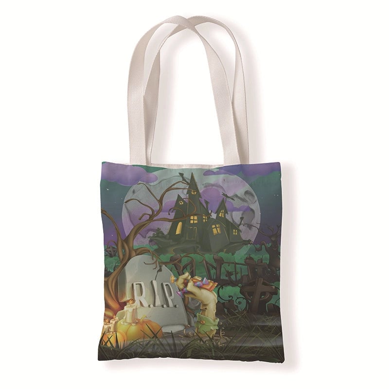 Halloween Unisex Medium Canvas Pumpkin Letter Elegant Streetwear Square Open Canvas Bag