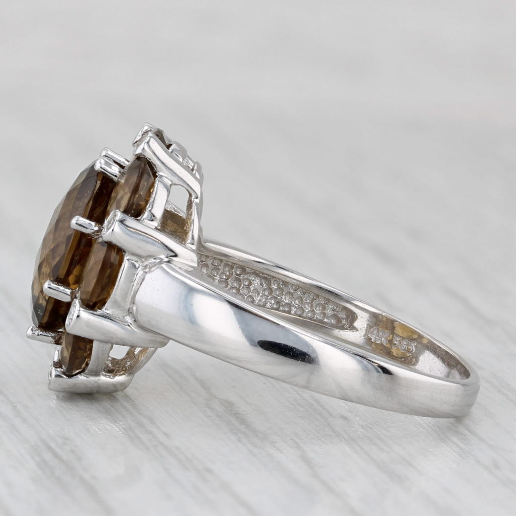 5.87ctw Brown Citrine Flower Diamond Ring 14k White Gold Cocktail Size 9.25