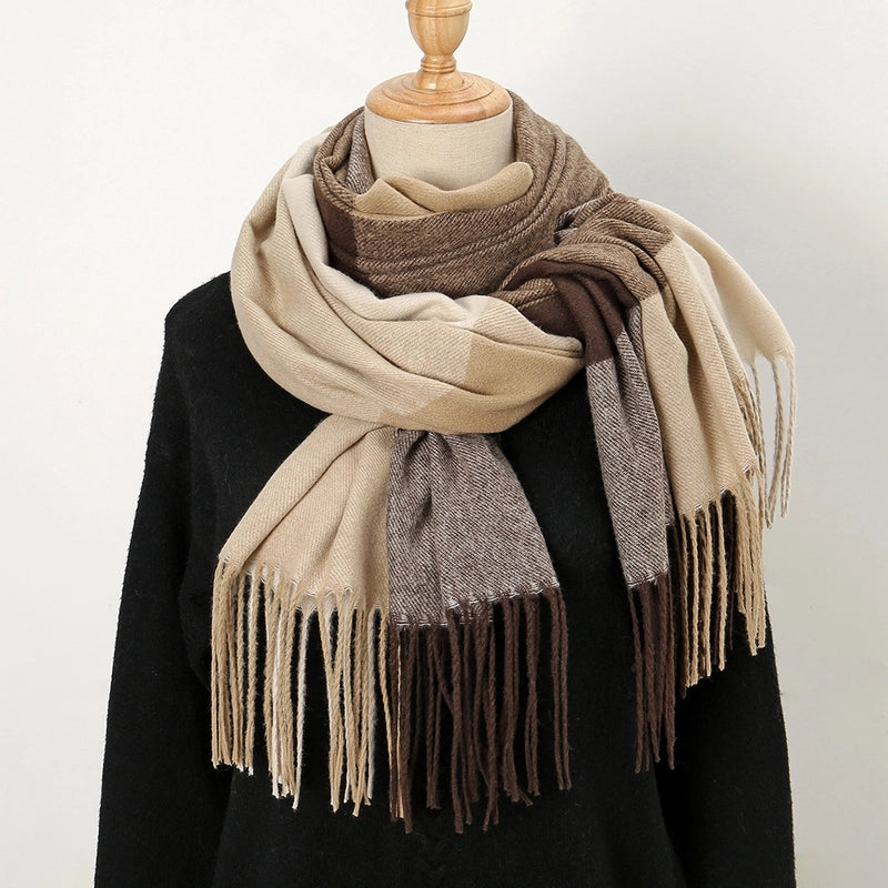 Women's Scarf Winter New Hot Selling Tassel Cashmere Couple Plaid Scarf Bib Shawl