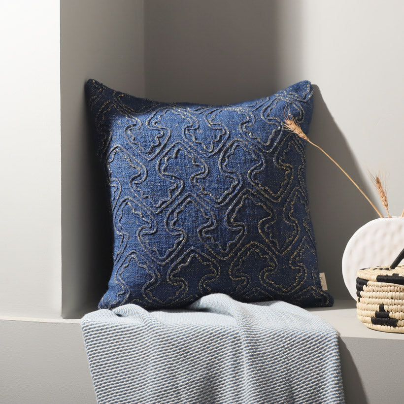 Spades Raised Embroidered Cushion Cover - Dark Blue