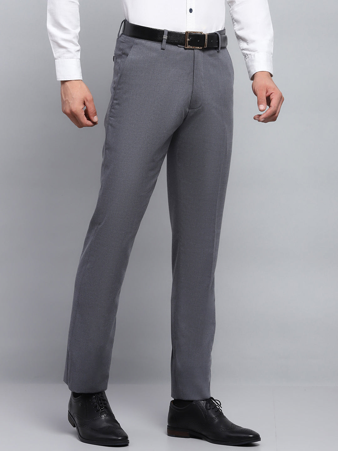 Men Grey Solid Smart Fit Trouser