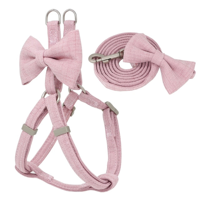 Bowknot Dog Harness Leash Collar Set