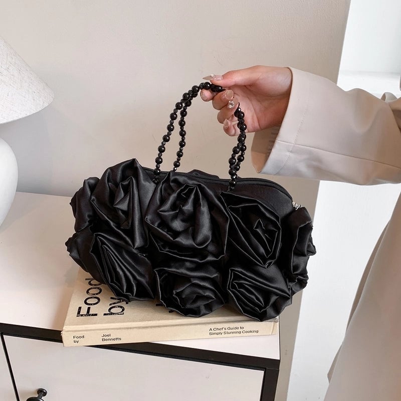 Black Red Lace Flower Pillow Shape Evening Bags
