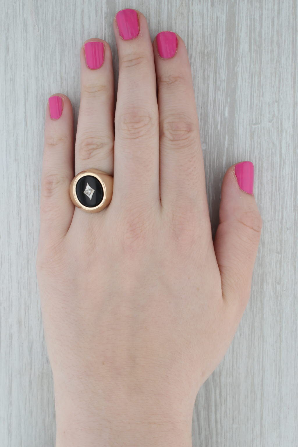 Diamond Onyx Signet Ring 10k Yellow Gold Men's Vintage Size 10