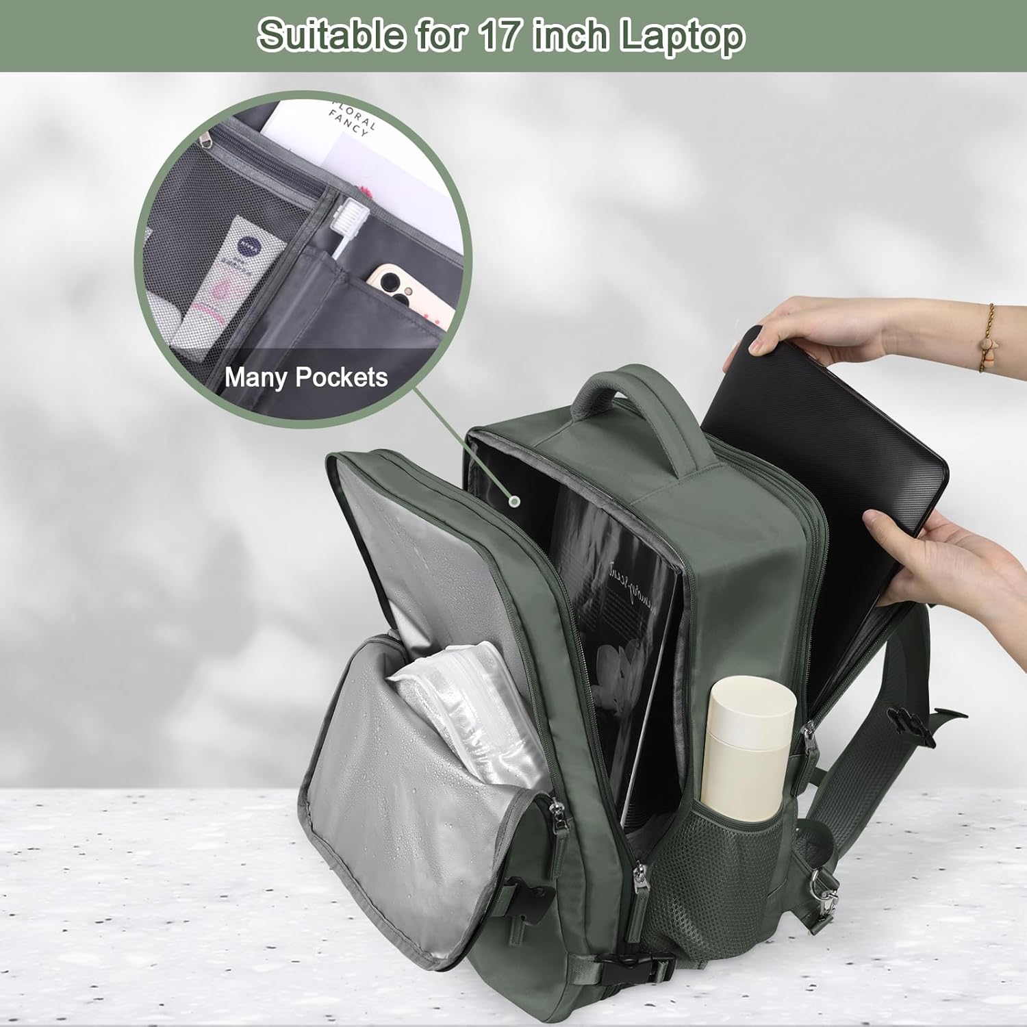 Large Travel Backpack for Women Men, Expandable 40L Carry On Backpack, 17 Inch Laptop Backpack College Bookbag, Waterproof Travel bag as Person Item Flight Approved