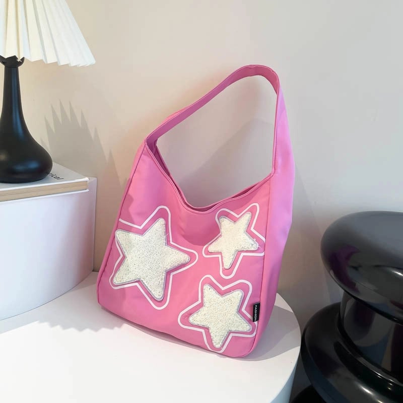 Women's Cloth Color Block Star Cute Streetwear Square Zipper Shoulder Bag