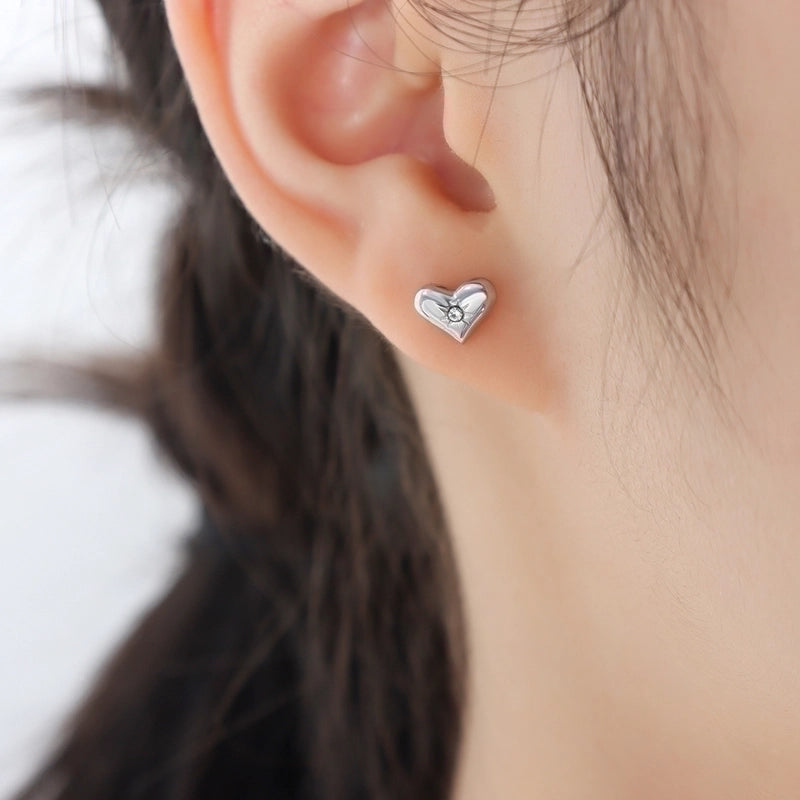 Elegant Minimalist Heart Shape Titanium Steel Zircon 18K Gold Plated Inlay Bracelets Earrings Necklace