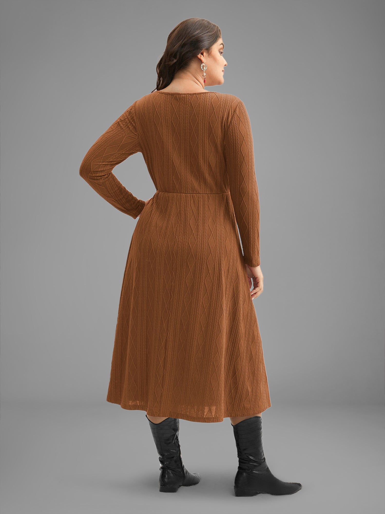 Textured Knit Fit-And-Flare Midi Dress