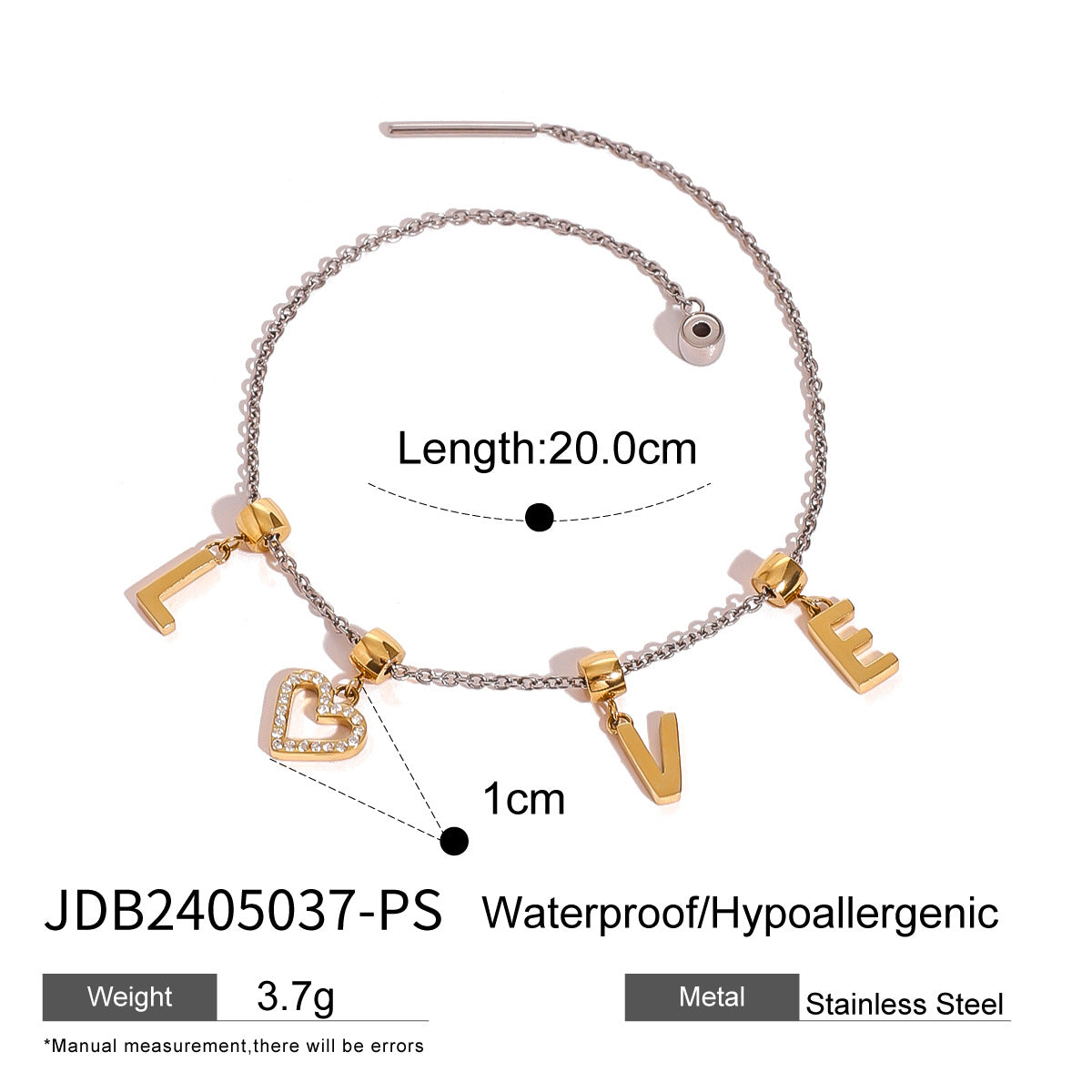 Jie Ding Stainless Steel Beaded Bracelet Color Matching Letter Metal Chain Titanium Steel Jewelry