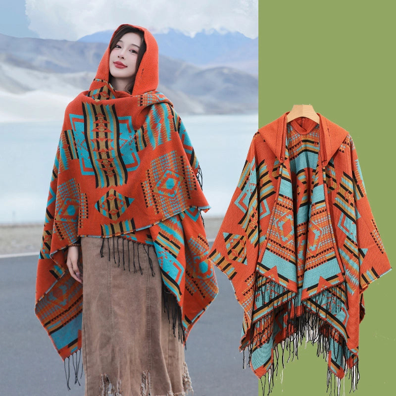 Women's Retro Ethnic Style Geometric Artificial Wool Acrylic Tassel Shawl