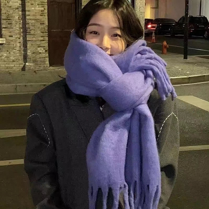 Women's Scarf Winter Solid Color Mohair Thickened New High-grade White Lazy Shawl Scarf Warm Fashion