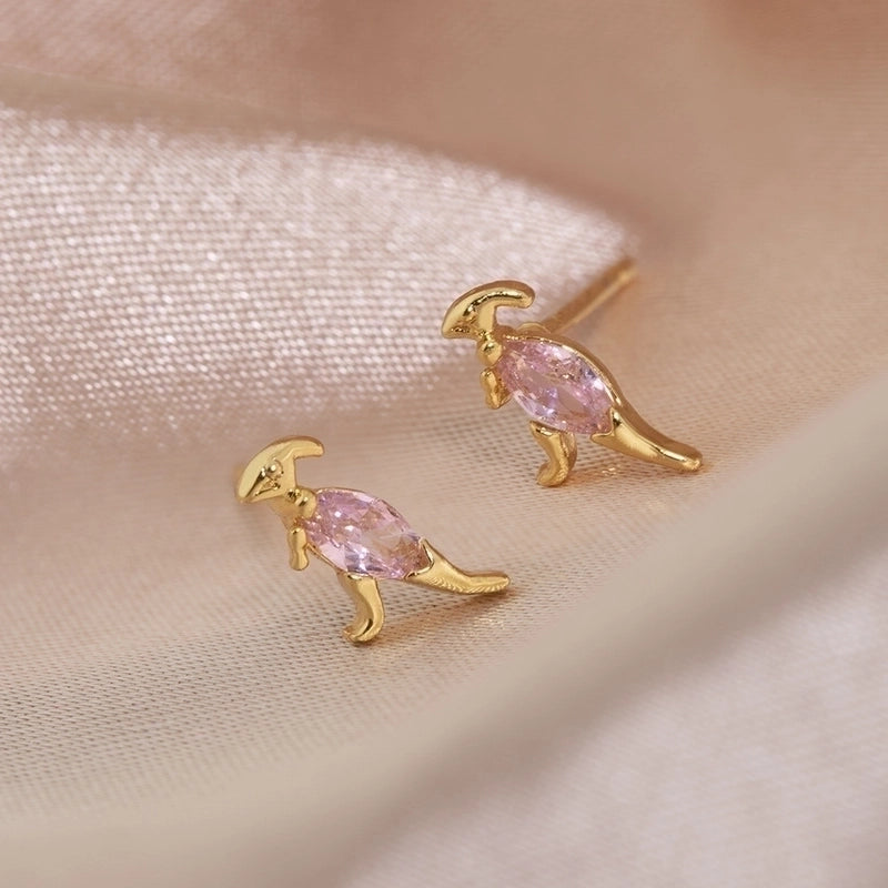 1 Piece Minimalist Dinosaur Inlay Copper Gem Ear Studs