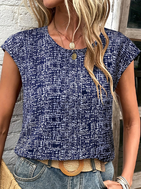 Loose Short Sleeves Plaid Round-Neck T-Shirts Tops