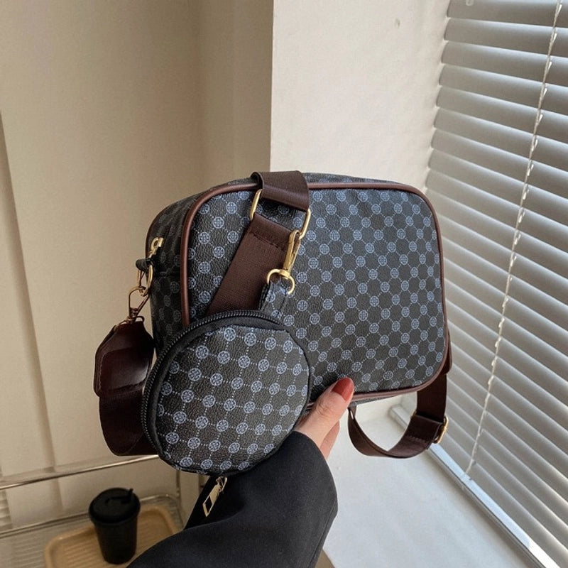 Women's Medium Pu Leather Argyle Vintage Style Classic Style Square Zipper Crossbody Bag
