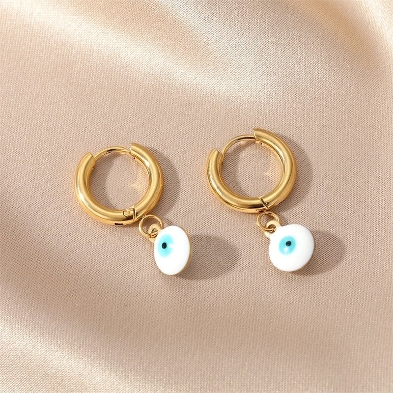 1 Pair Sweet Minimalist Eye Enamel 201 Stainless Steel Resin Dangling Earrings