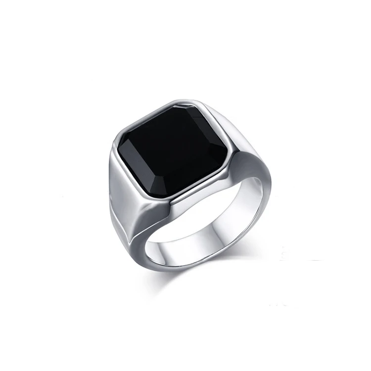 Rings Stainless Steel Black Agate Ring Steel Color Men's Ring Jewelry