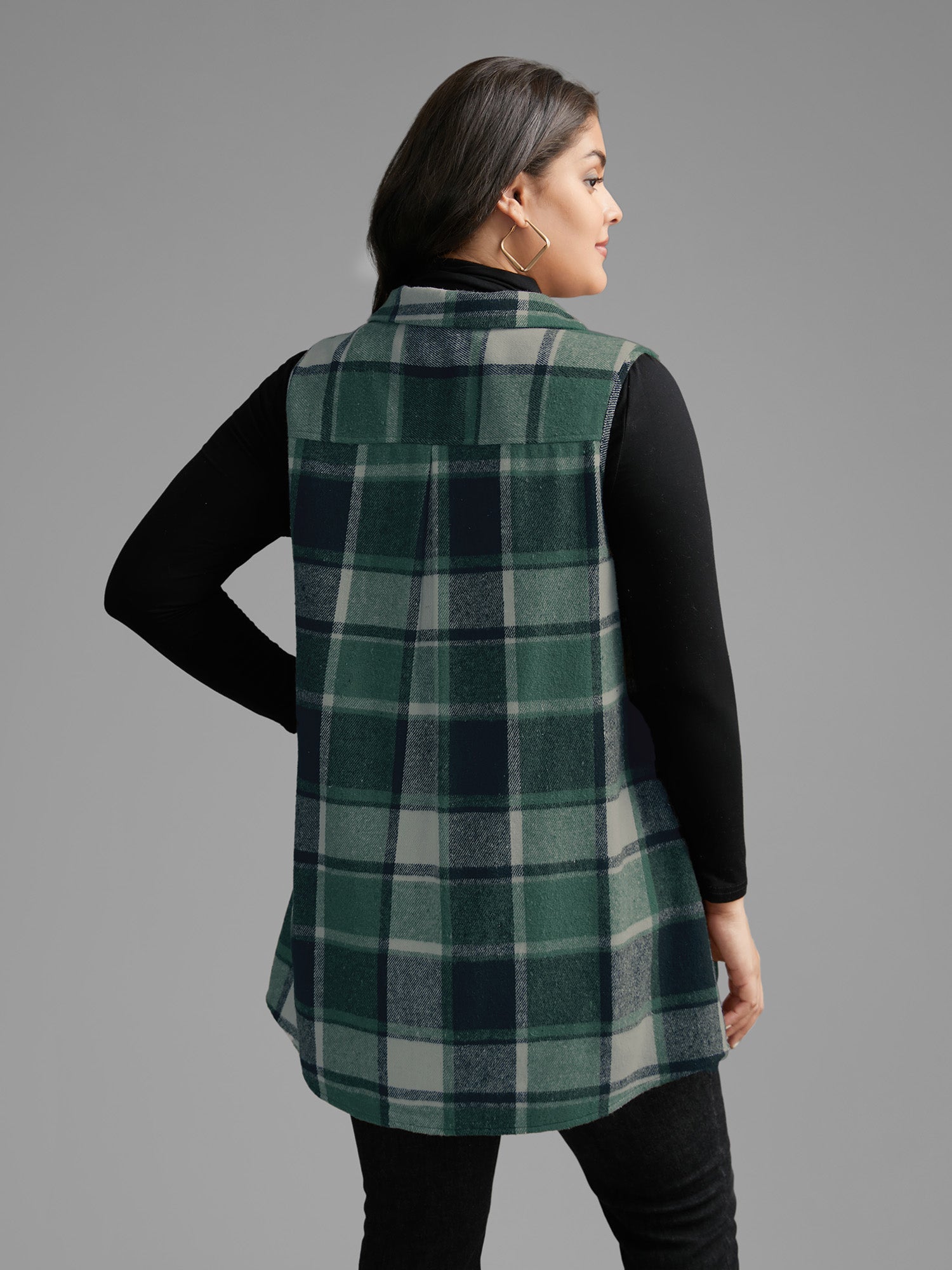 Plaid Flap Detail Sleeveless Jacket