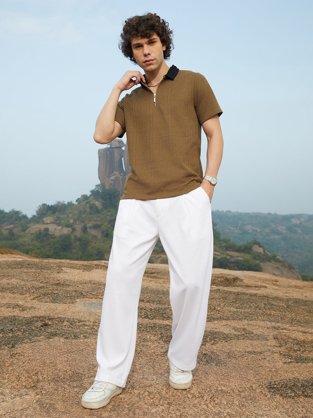 Oblique-Block Polo T-Shirt