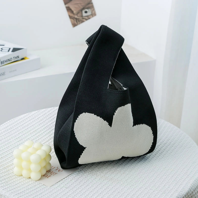 Women's Small Knit Color Block Streetwear Square Open Shoulder Bag