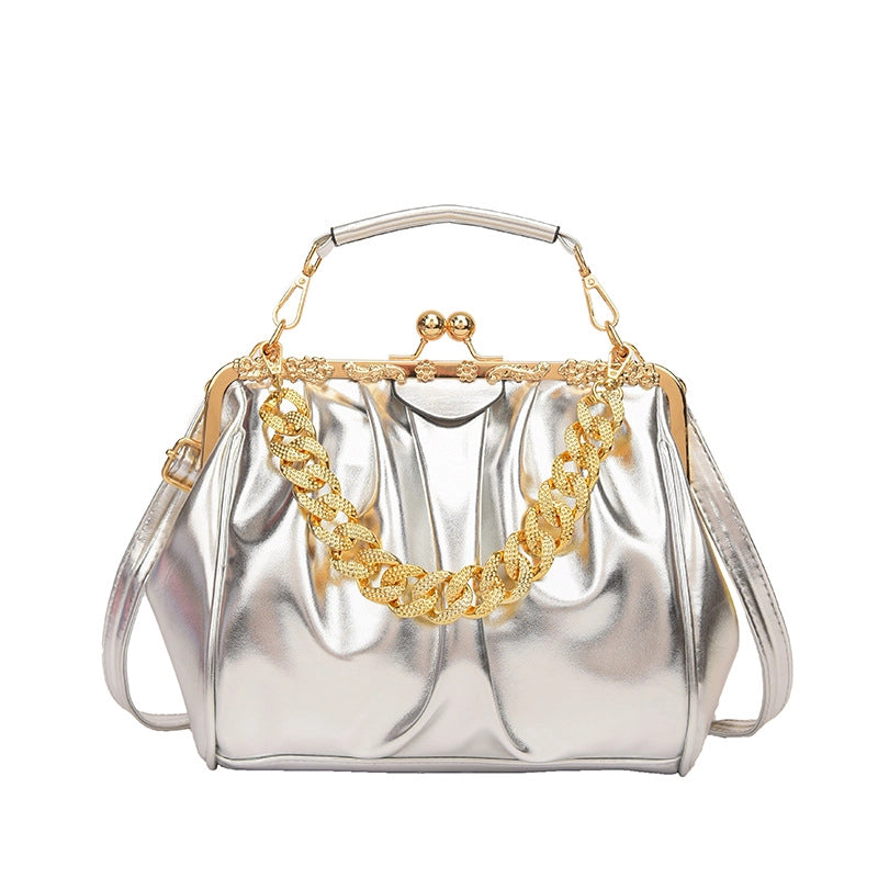 Women's Small Pu Leather Solid Color Basic Streetwear Shell Lock Clasp Shoulder Bag Crossbody Bag Dome Bag