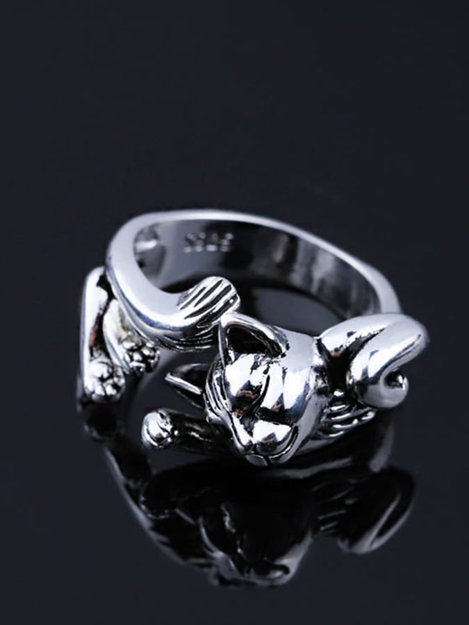 Ladies Fashionable And Personalized Geometric Cat Multi-Element Design Open Ring