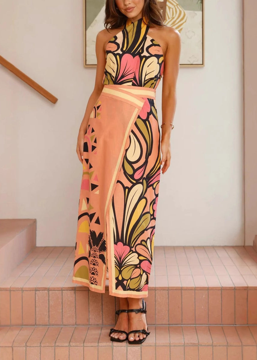 Boho Cold Shoulder Top And Maxi Skirts Two Piece Set Sleeveless