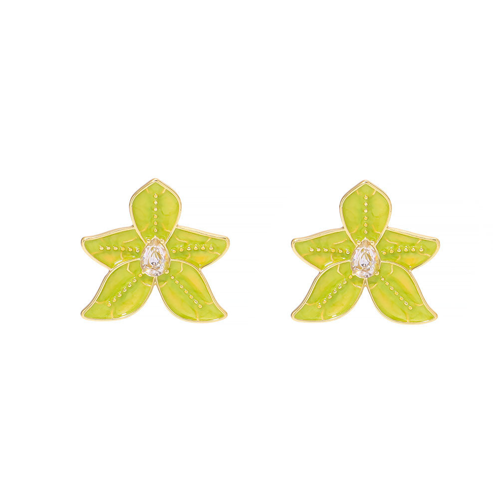 Ins Five Petals Flower Color Drip Glue Stainless Steel Earrings Earrings Female Diamond Earrings