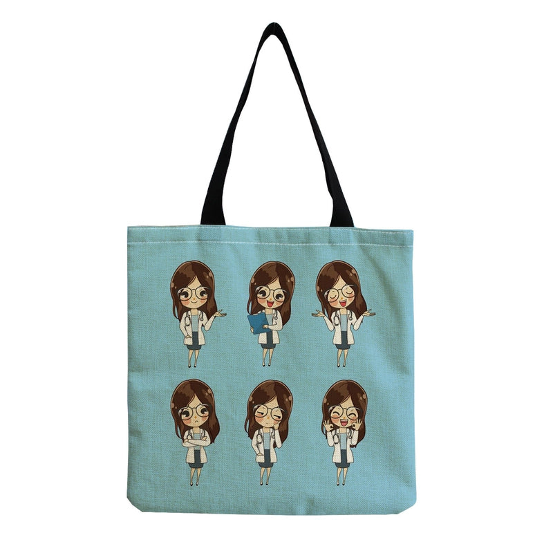 Women's Cotton And Linen Letter Nurse Heart Shape Classic Style Square Open Tote Bag