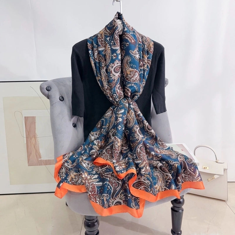 Printed Silk Scarf Women's New Spring And Summer Large Size Sunscreen Scarf Silk-like Decorative Shawl Beach Towel