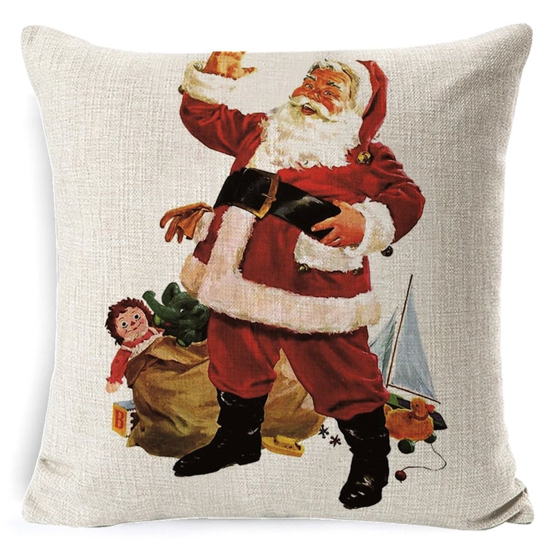 Retro Christmas Tree Santa Claus Christmas Socks Linen Pillow Cases