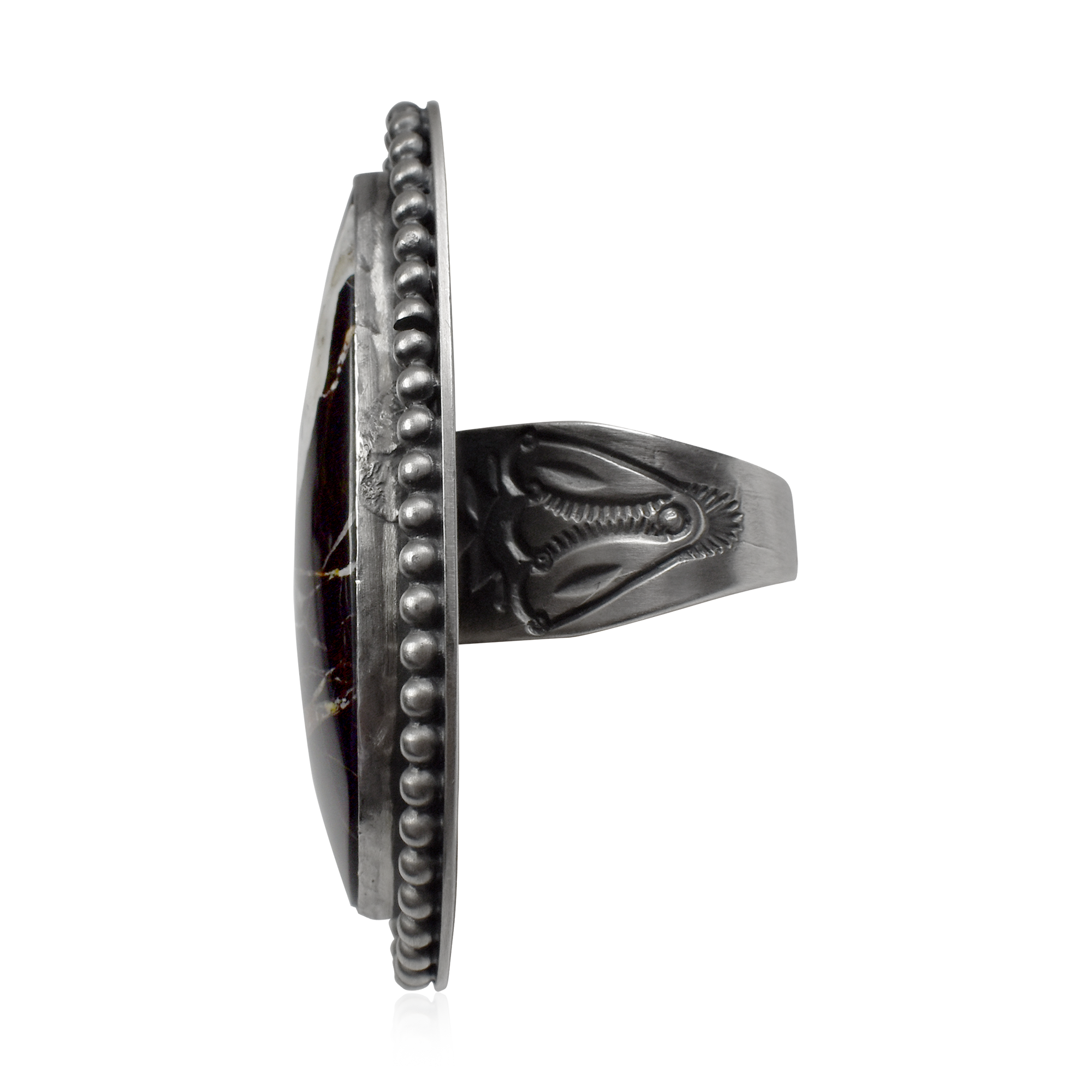 Large Hand-Tooled White Buffalo Ring