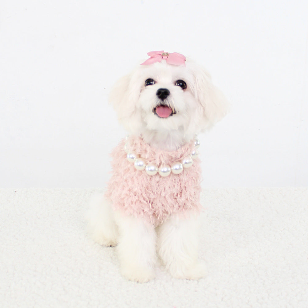 Tassel Faux Fur Dog Sweater&Hat