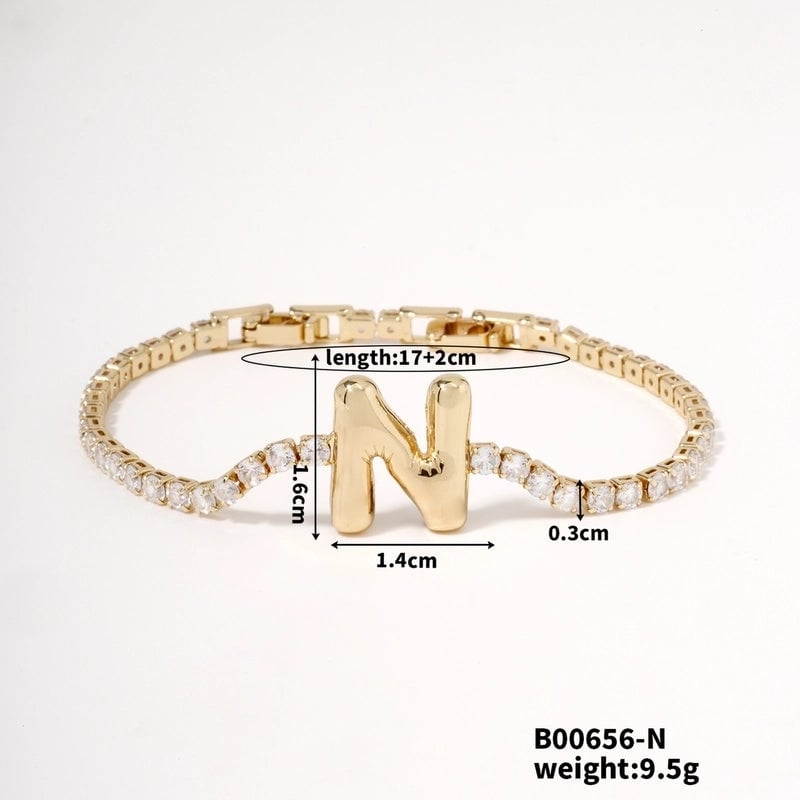 304 Stainless Steel Copper K Gold Plated Minimalist Classic Style Plating Inlay Letter Zircon Bracelets