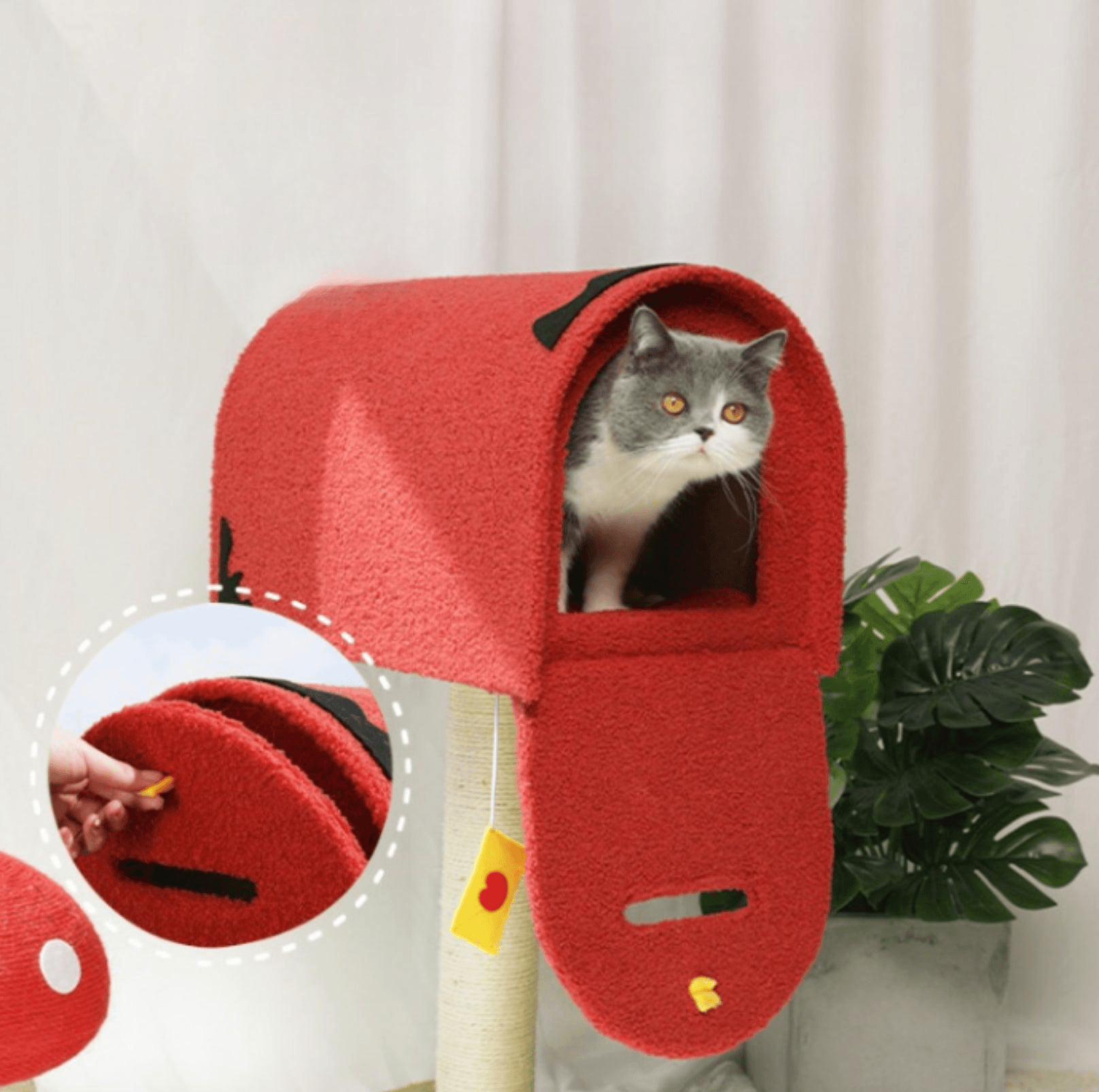 Cute Mailbox Sisal Cat Scratching Post Tree with Interactive Window