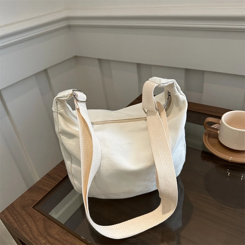 Women's Canvas Solid Color Preppy Style Square Zipper Shoulder Bag Crossbody Bag