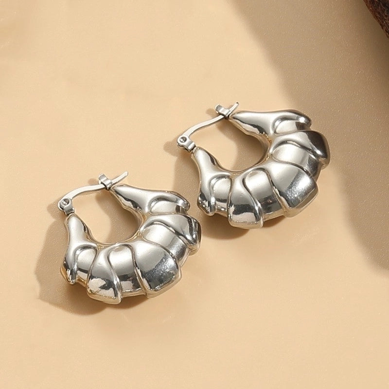 1 Pair Elegant Classic Style Stripe Oval Twist Hollow Out 304 Stainless Steel Earrings