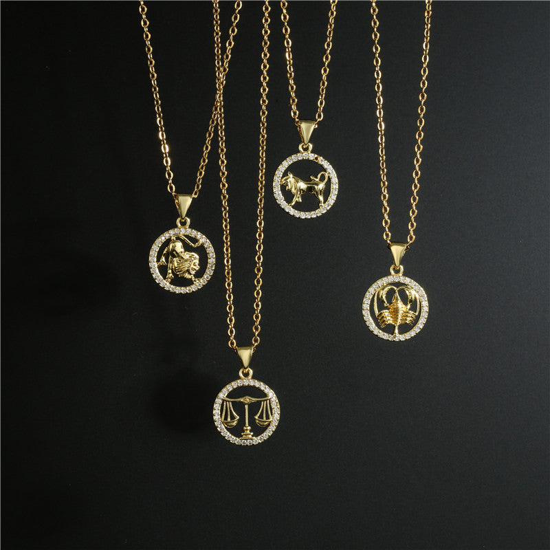 Unisex Geometric Zodiac Copper Inlay Necklaces
