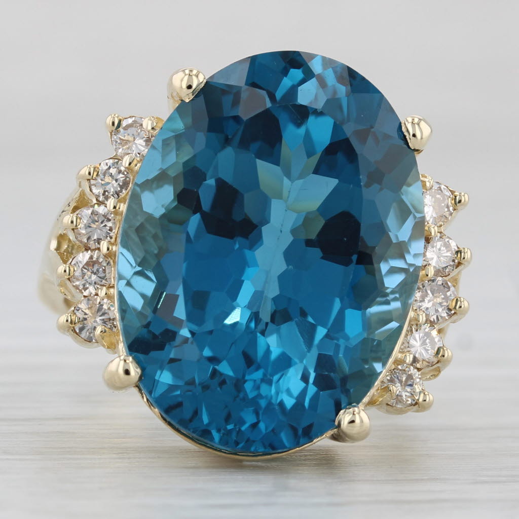 33.05ctw Blue Topaz Diamond Ring 14k Yellow Gold Size 9 Cocktail