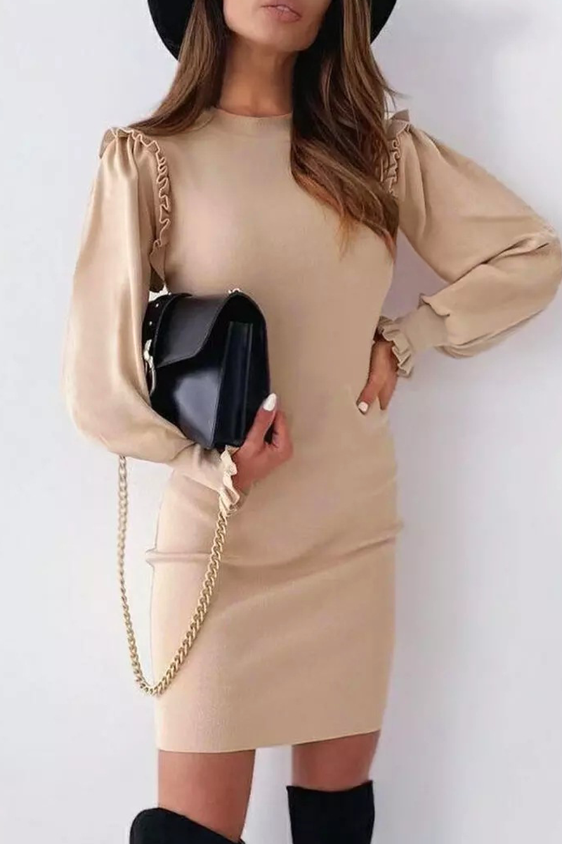 Elegant Solid Split Joint O Neck Pencil Skirt Dresses(4 Colors)