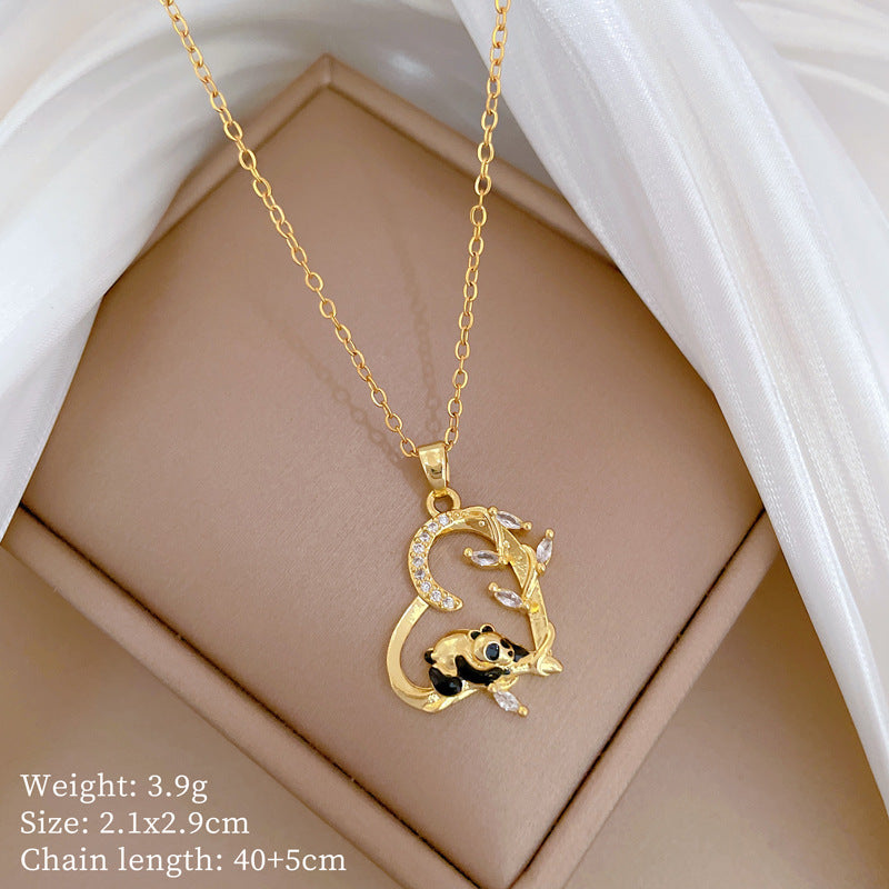Cartoon East Asia Symbol Lucky Cat Geometric Titanium Steel Diamond Inlay Necklaces