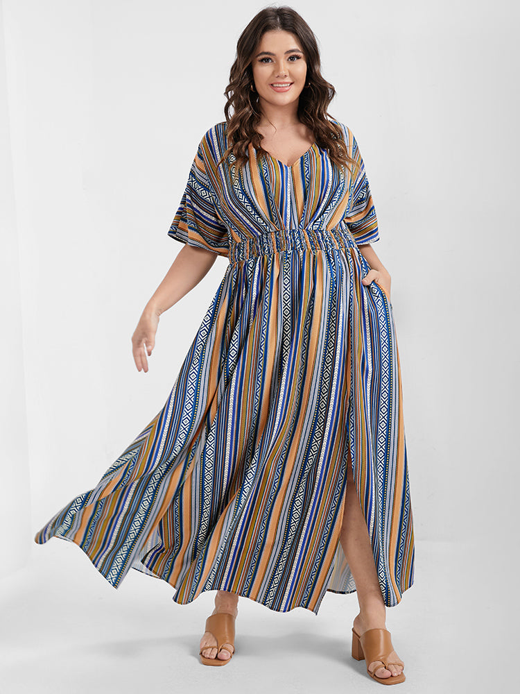 Bandana Split Dolman Sleeve Pocket Maxi Dress