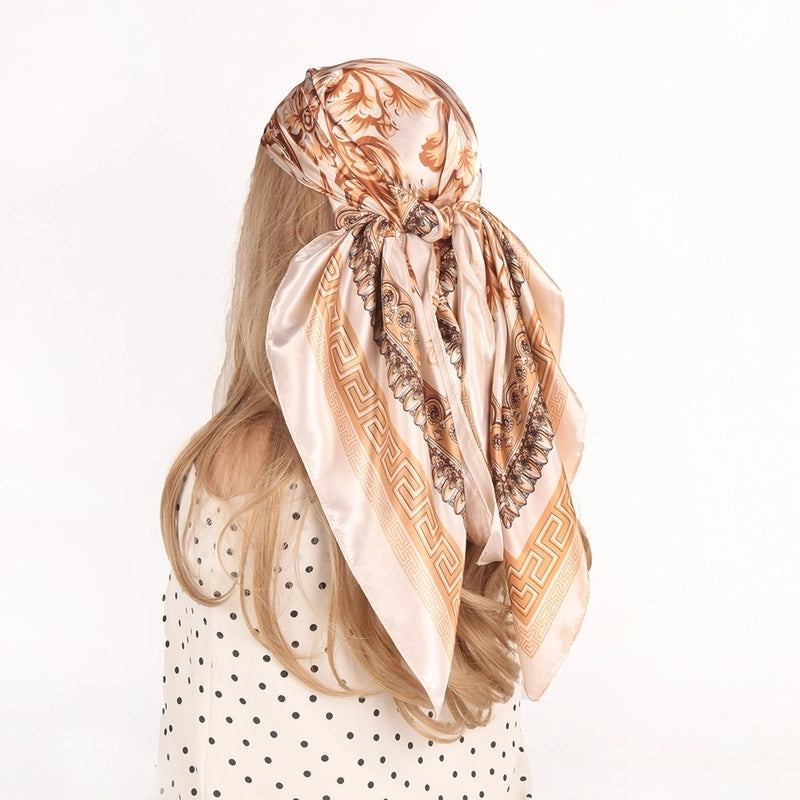Women's Casual Vacation Streetwear Sunflower Satin Printing Dyeing Floral Silk Scarf Scarf Kerchief