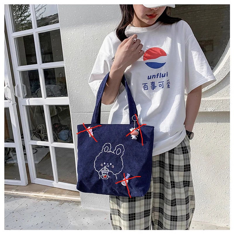 Women's Large Nylon Cartoon Bear Cute Square Open Shoulder Bag