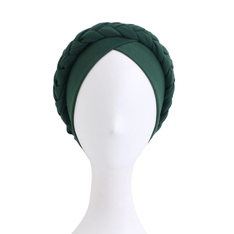 Ethnic Wind Twist Braid Turban Hat Wrapping Cap Solid Color Elastic Chemotherapy Cap Ethnic Cap JDT-429D