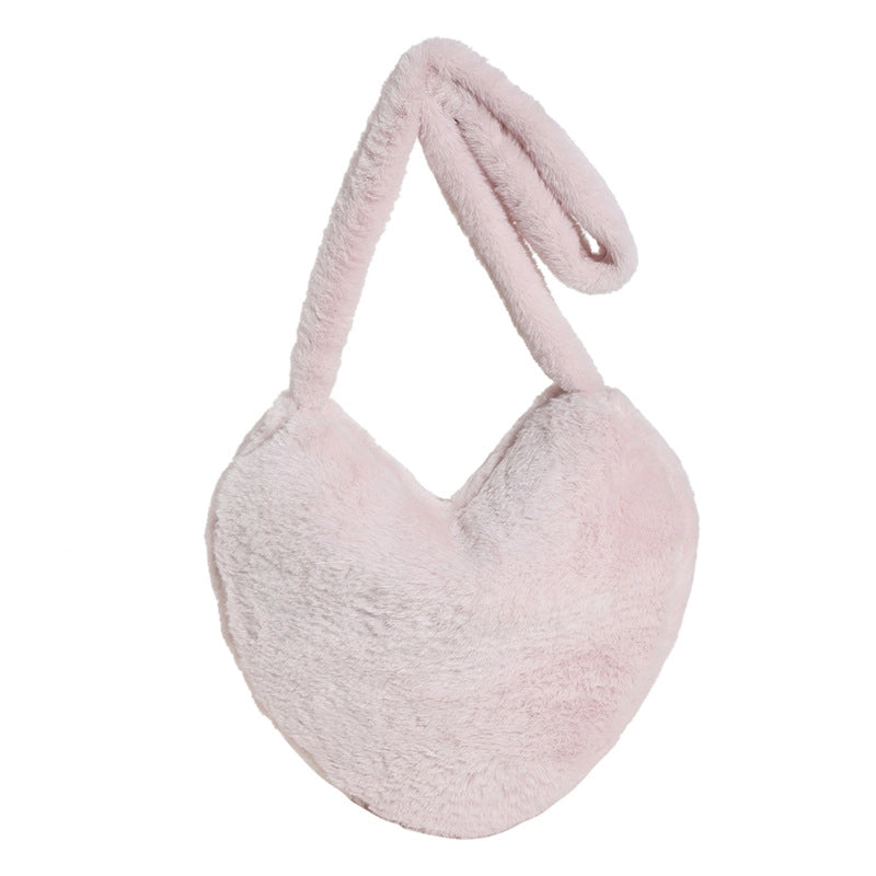 Women's Medium All Seasons Plush Heart Shape Streetwear Heart-shaped Zipper Shoulder Bag