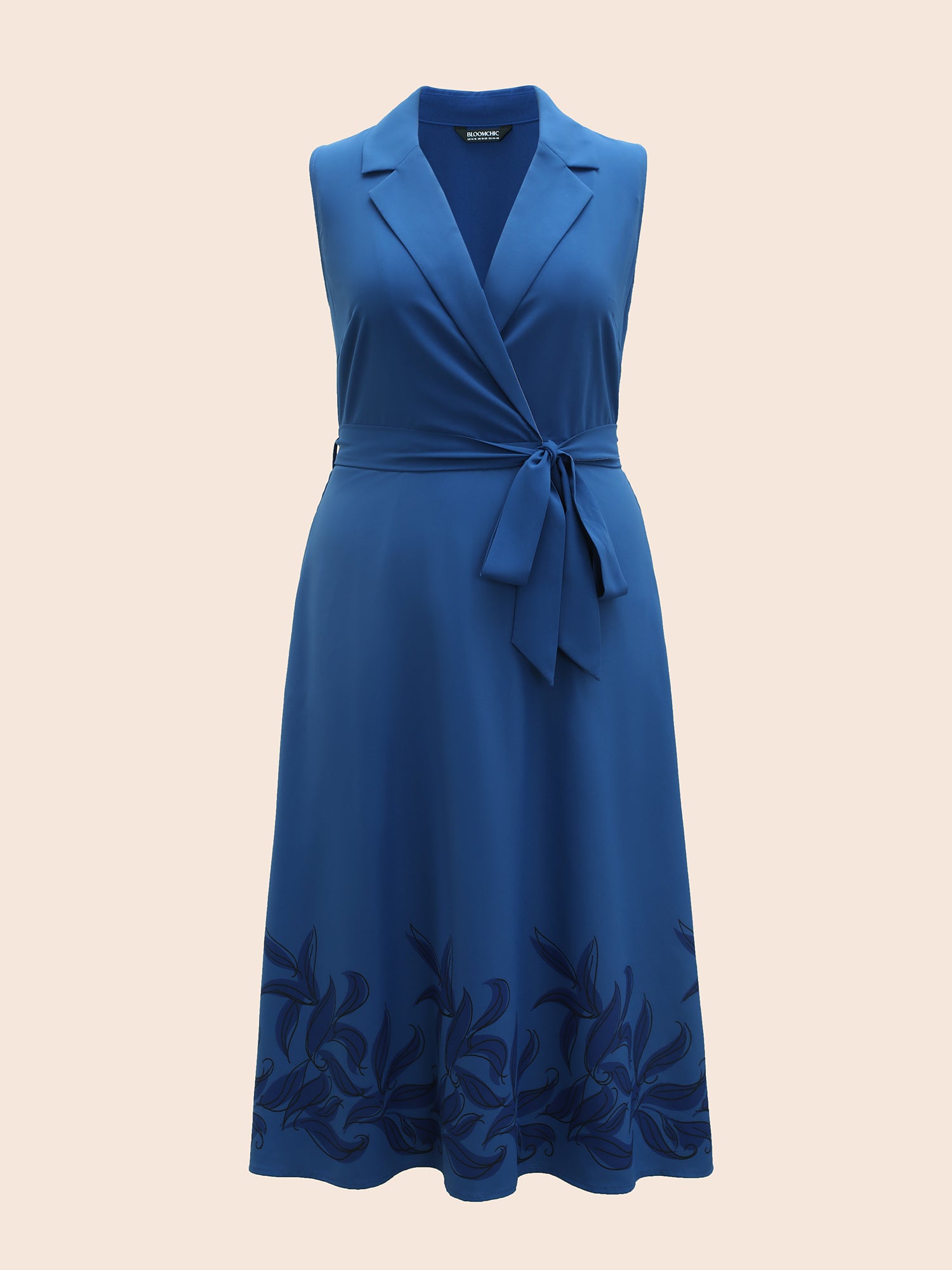 Suit Collar Floral Belted Sleeveless Dress