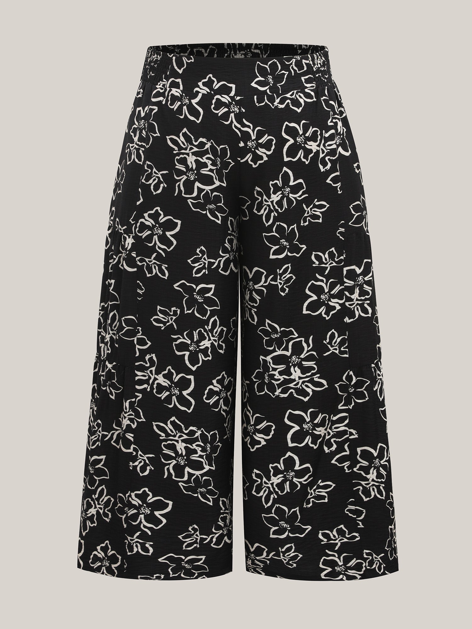 Floral Shirred Waist Wide-Leg Pants