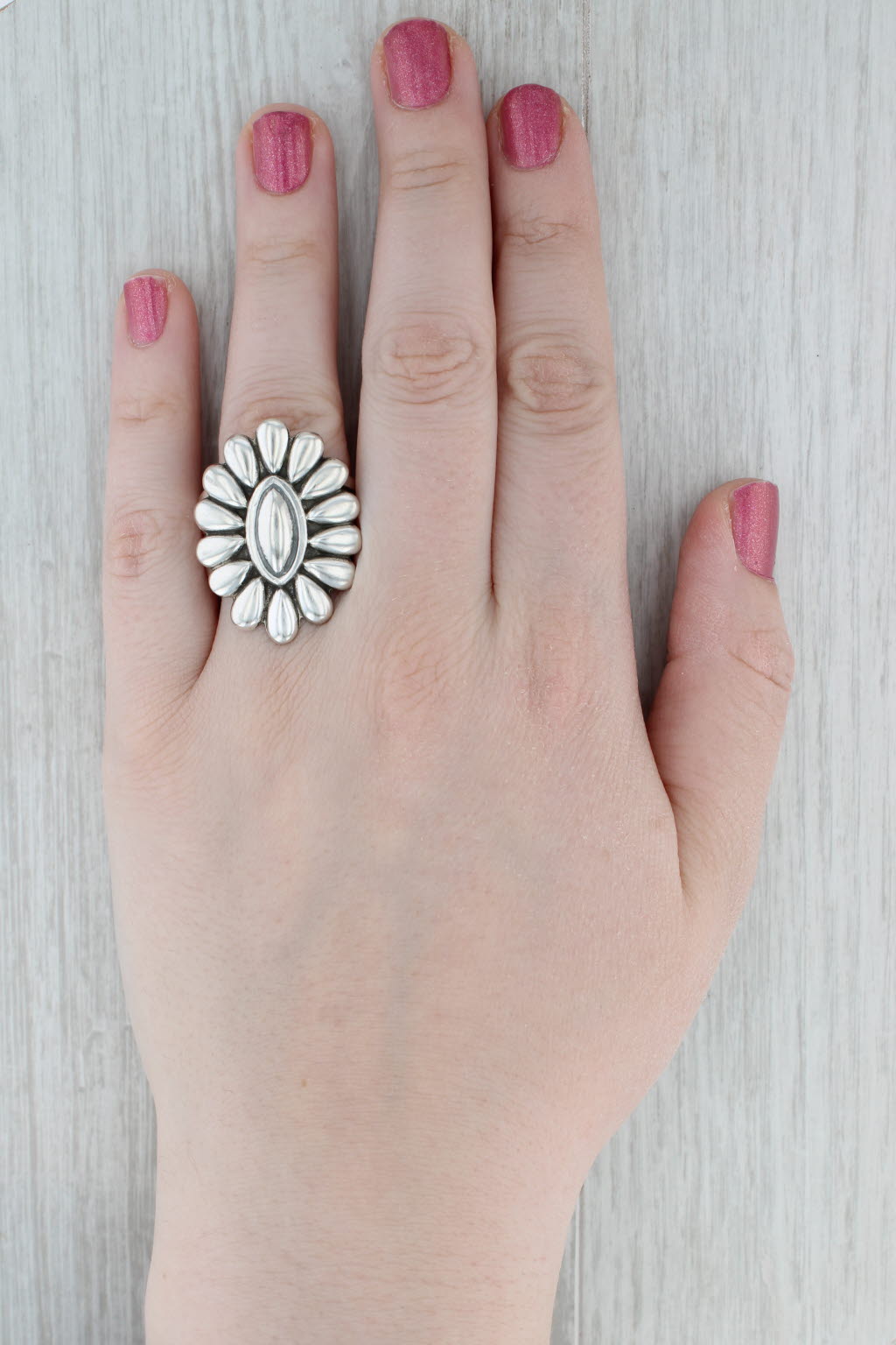 Vintage Thomas Jim Navajo Native American Flower Ring Sterling Silver Size 12.5
